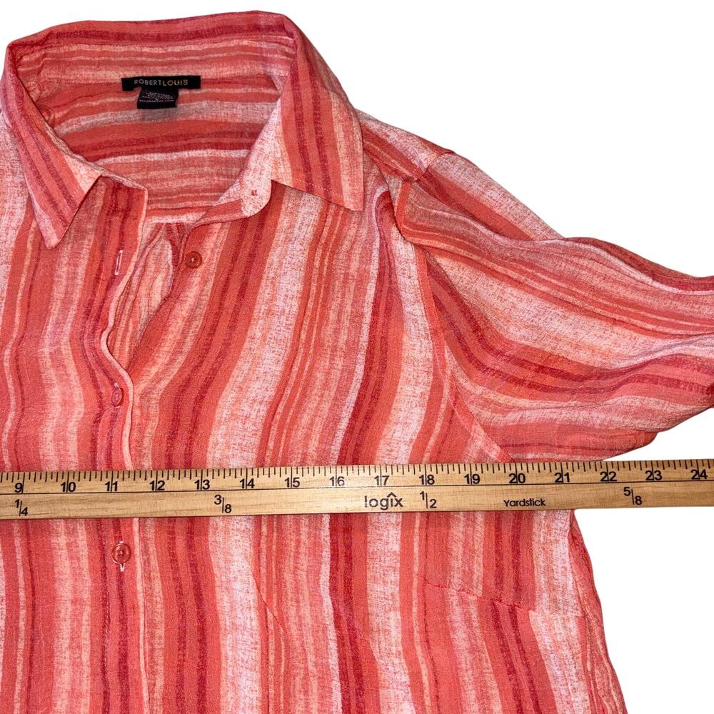 Robert Louis Striped Tunic Coastal Flowy Coral Blouse LG - Picture 5 of 9